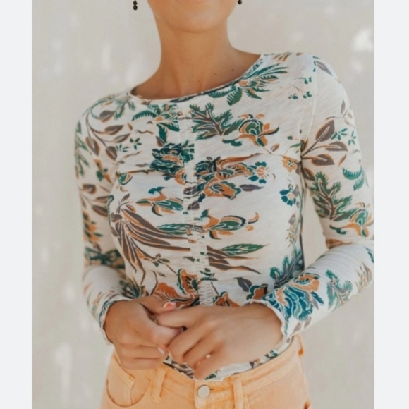 NWT FREE PEOPLE DREAMED OF YOU TEE IN TEAL COMBO XS - Picture 3 of 6